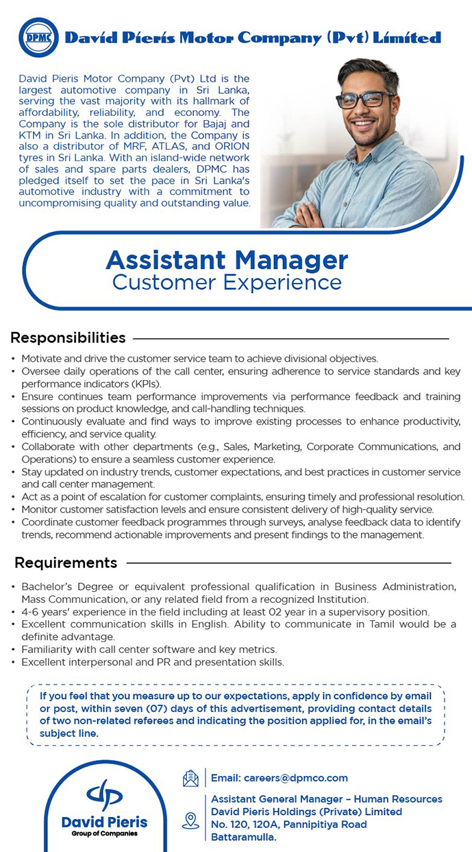Assistant Manager Customer Experience