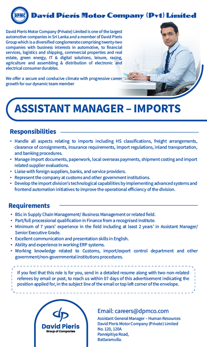 Assistant Manager - Imports