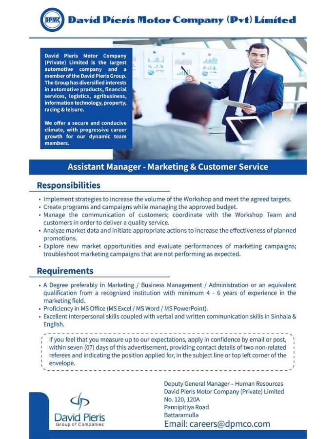 Assistant Manager - Marketing & Customer Service