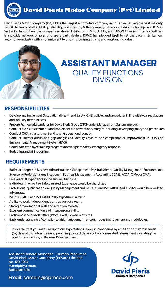 Assistant Manager - Quality Functions Division