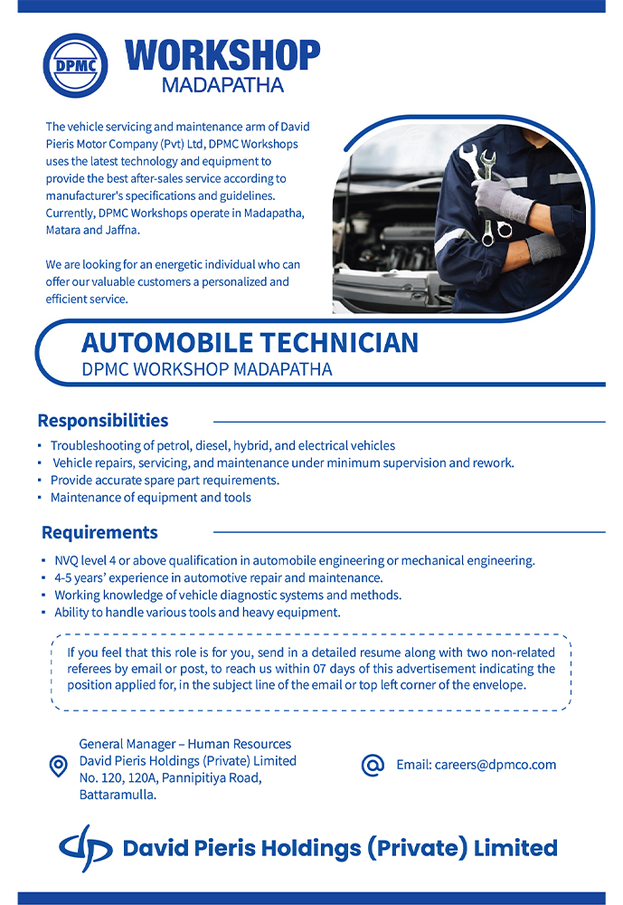 Automobile Technician  – DPMC Workshop Madapatha